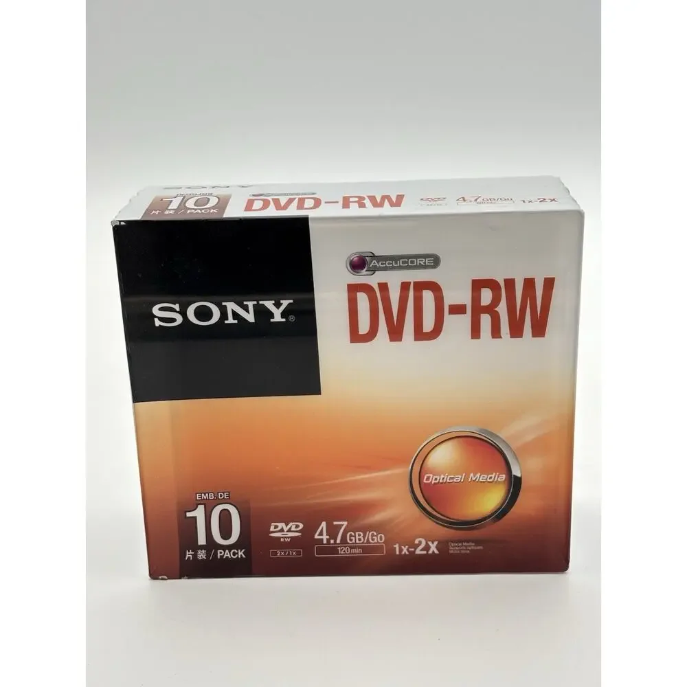 New. Sony DVD-RW Re-Recordable Discs 4.7GB Disc 10 Pack w Cases New. Sealed.